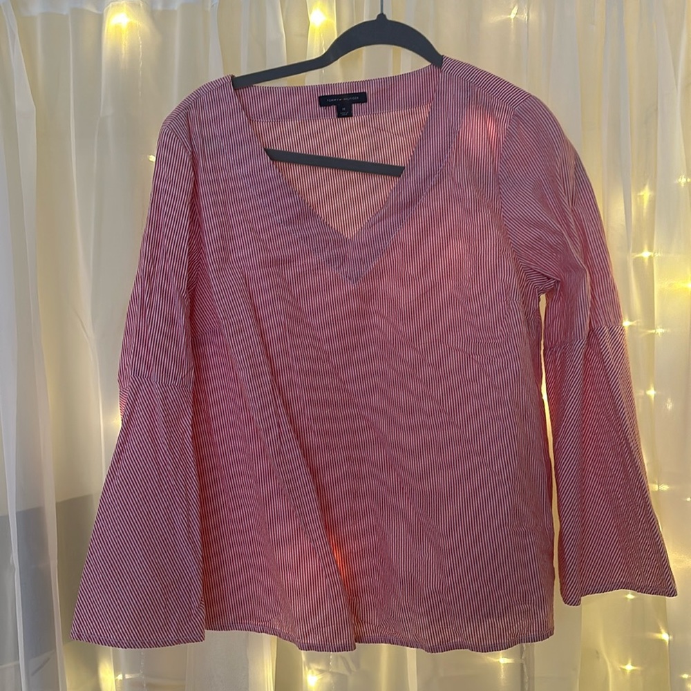 Red and white bell sleeve top